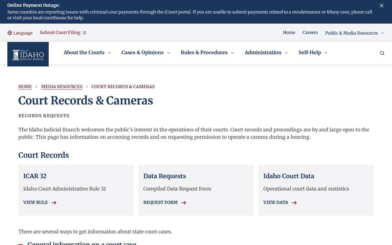 Idaho Supreme Court records access information for checking an Owyhee County warrant case