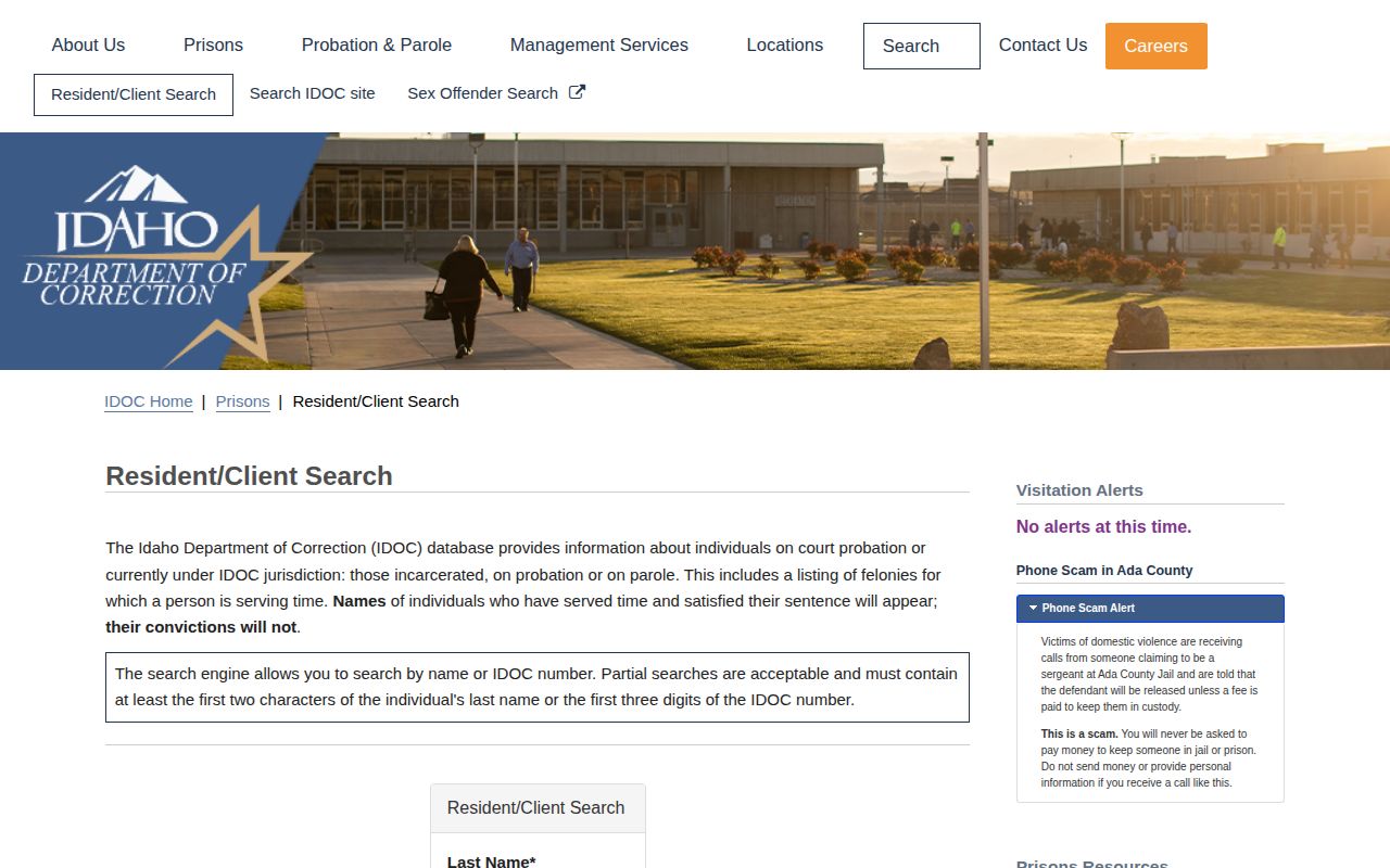 Idaho Department of Correction offender search for Owyhee County custody research