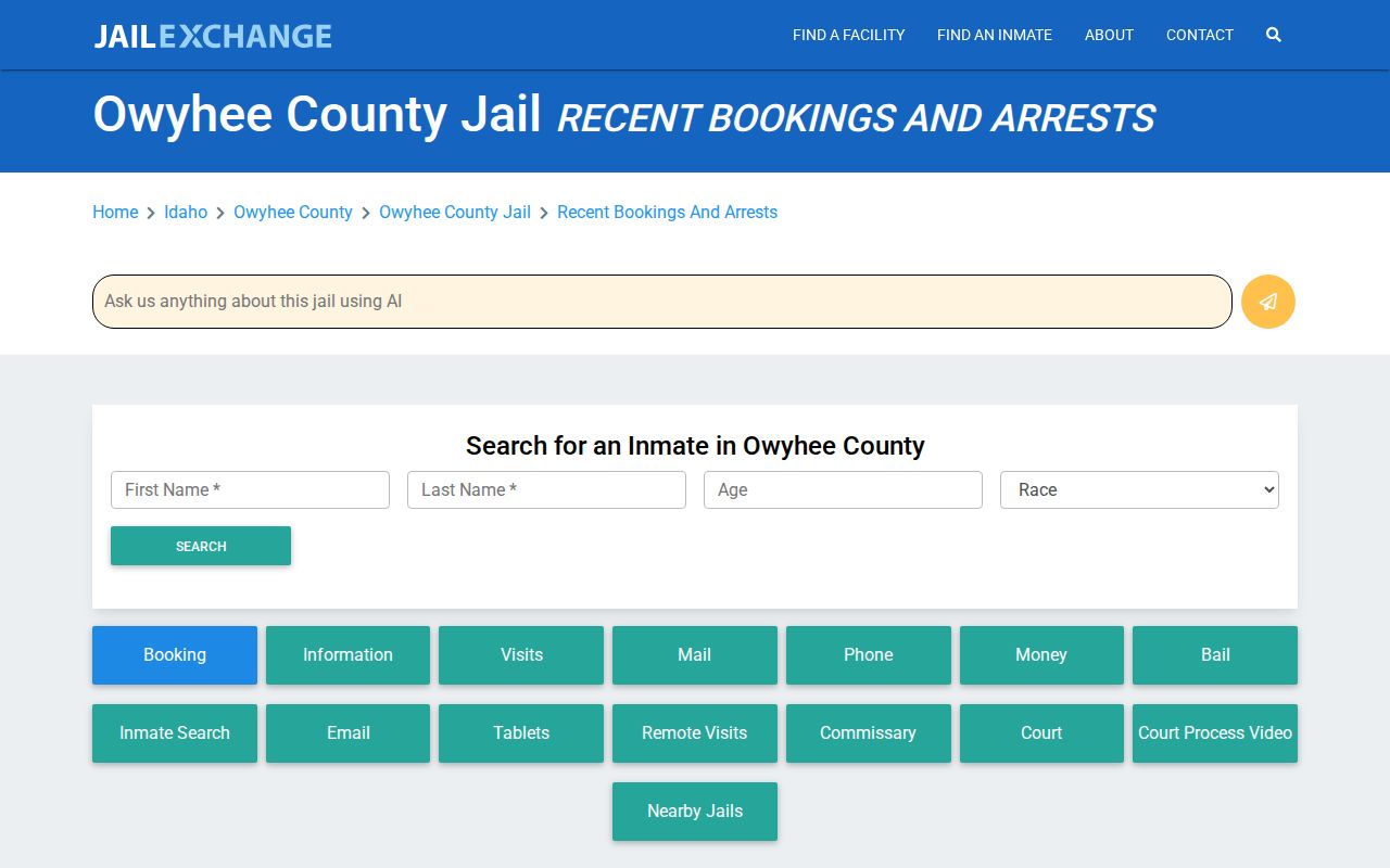 Unofficial JailExchange Owyhee County booking reference shown as a caveated secondary source